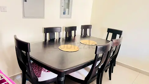 Large Solid Dark Wood 6-Seater Dining Table with Chairs (200*120)