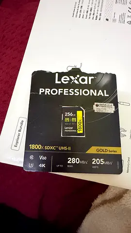 Lexar Professional 256GB 1800x SDXC UHS-II Memory Card (Gold Series). Bought from grand stores