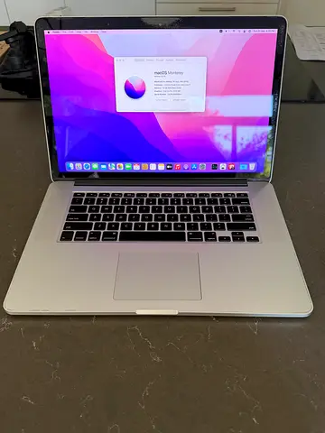 MacBook Pro 15-inch (Retina) - Silver, macOS Monterey, Good Condition with NEW BATTERY