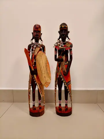 Hand-carved African Tribal Wood Statues - Pair of Male & Female Figures