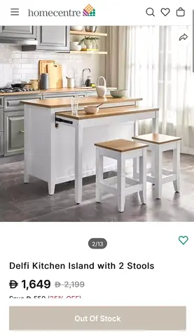 Delfi Kitchen Island with 2 Stools