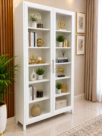 White Glass-Door Display Cabinet / Bookcase - 2 Door
