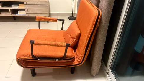 Orange Lounge Chair cum bed with Cushions – Good Condition
