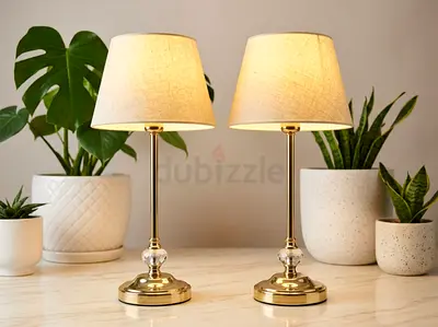Pair of brass table lamps - elegant bedside lamps (58 cm)