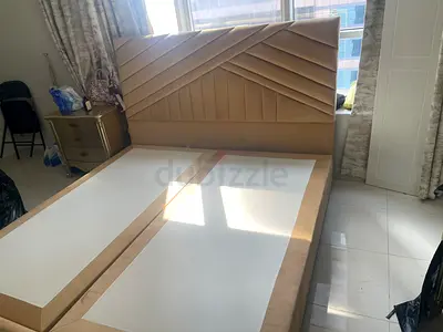 Queen Size Upholstered Bed Frame with Headboard - Beige