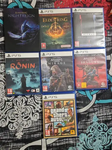 Collection of PS5 Games including Elden Ring, GTA V, Assassin’s Creed titles