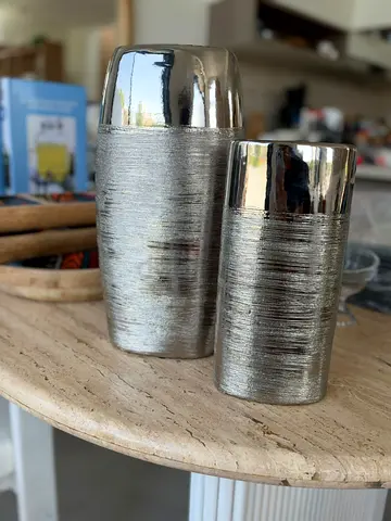 Pair of silver ceramic vases