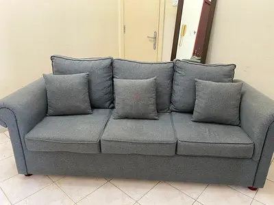 Gray 3-Seater Fabric Sofa with Cushions - Good Condition