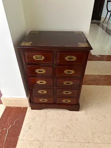 Solid Wood Multi-Drawer Cabinet with Brass Hardware - Vintage Style