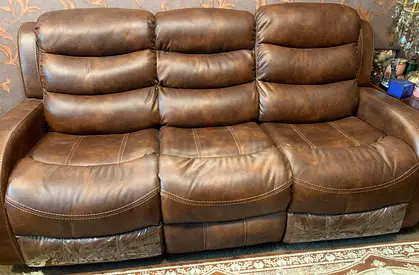 Brown 3-Seater Reclining Leather Sofa — Good Condition, same like brand new