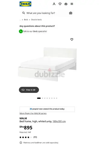 IKEA MALM bed with mattress 180x200cm