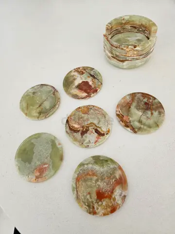 Round green onyx marble coasters, set of 6