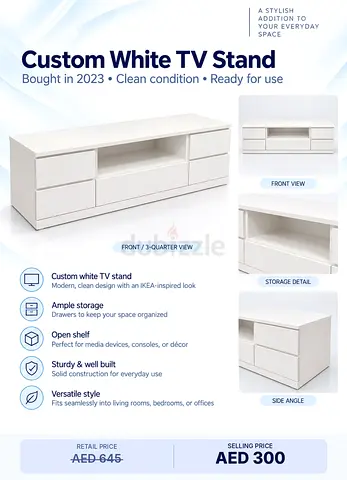 Custom White TV Stand - IKEA-style, Good Condition