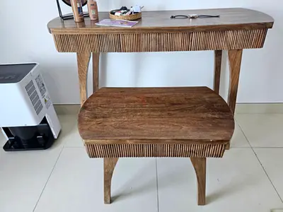 Natural wooden table with chair