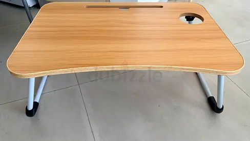 Portable folding laptop bed table with cup holder