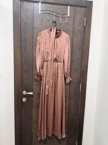 Long modest dusty rose maxi dress with long sleeves - size medium