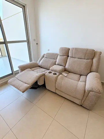 Beige 2-seater Electric Reclining Sofa with Cup Holders