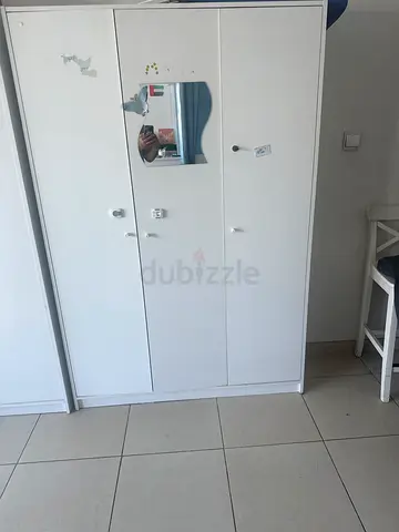 White 3-Door Wardrobe with Mirror — Good Condition
