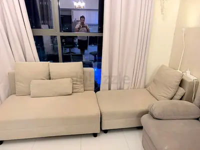 Beige L-Shaped Sectional Sofa Bed