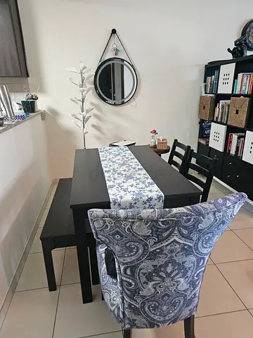 IKEA / Dark Wood 6 to 8-Seater Dining Table with Benches and Chairs - Excellent Condition