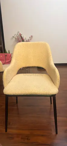 2 Beige Bouclé Dining/Accent Chair with Black Legs - Good Condition