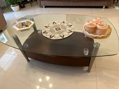Glass Top Coffee Table with Wooden Shelf and Metal Legs + 2 Side Tables