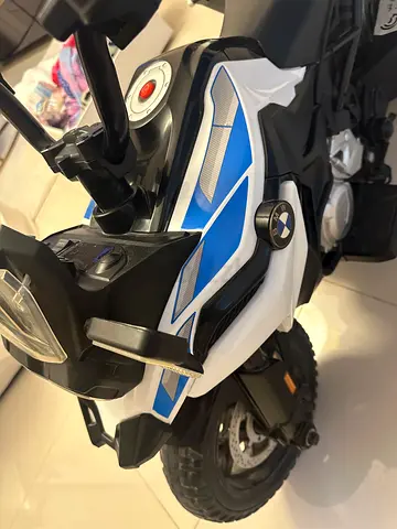 Kids Ride-On Electric BMW-Style Motorbike — White & Blue, Good Condition