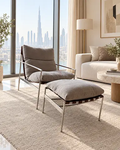 West Elm Stuart Lounge Chair + Ottoman | Sand | Like New