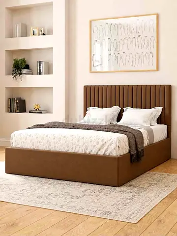 New Brown Upholstered King Size Bed with Padded Headboard