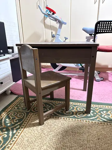 Small wooden study desk with matching chair - good condition