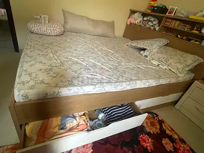 wooden bed frame with mattress - good condition Queen size