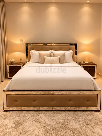 Modern Upholstered King Bed with Mirrored Frame