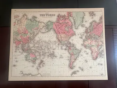 Vintage World Map Print - Framed Antique Style Wall Map