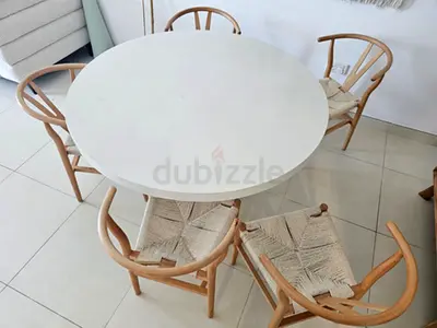 Marceau crema marfil marble round dining table with 5 chairs