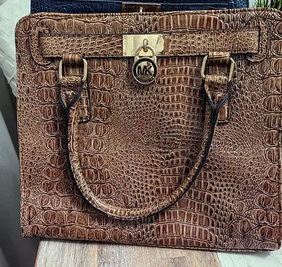 Michael Kors brown crocodile-embossed tote bag - good condition
