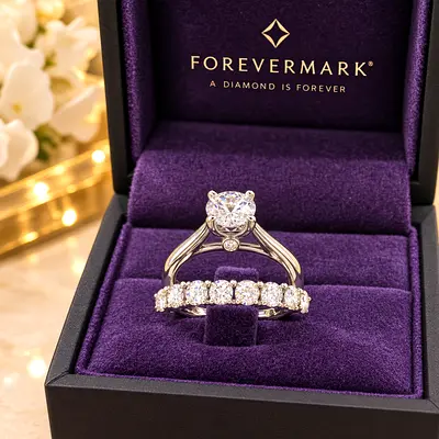 Forevermark brand - diamond solitaire ring with matching diamond band (set)