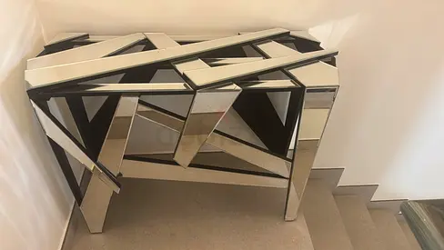 Geometric Mirrored Console Table - Modern Designer Accent Piece