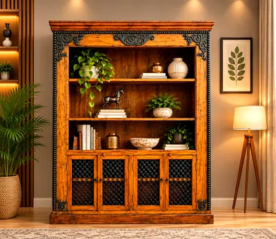 Marina Home Solid Wood Antique Bookshelf With Storage Drawers