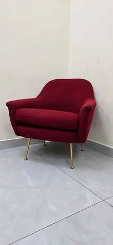 Comfortable Maroon Accent Armchair with Brass Legs