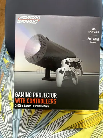 Porodo Smart Gaming portable Projector - 20,000 Retro Games - Android 11 - Dual Controllers - WiFi