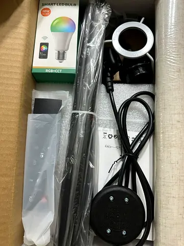 RGB floor lamp with linen shade, smart bulb and remote, new