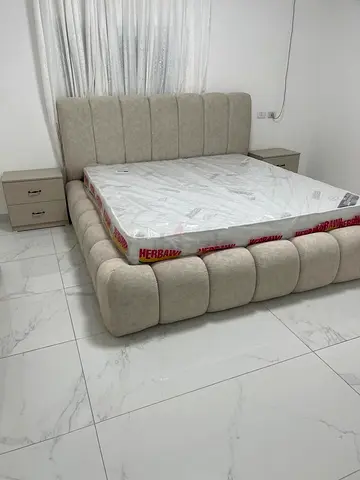 Beige Upholstered Queen Bed