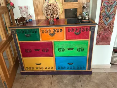 Colorful Hand-Painted Wooden Chest of Drawers - 8 Drawer Sideboard