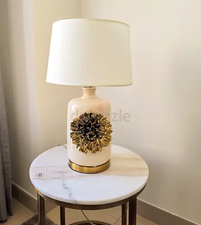 Table Lamp - White Marble Golden Flower Finish - Like New