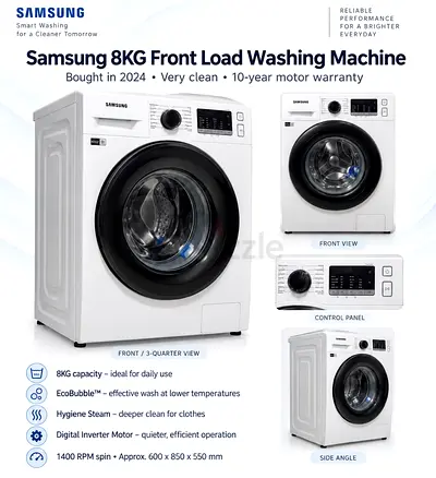 Samsung 8KG Front Load Washing Machine - Bought 2024, Like New
