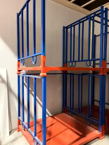Stackable Metal Storage Bins / Pallet Cages - Blue & Orange, Heavy Duty