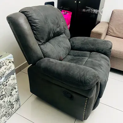 Grey Fabric Recliner Armchair - Comfortable Single Seater