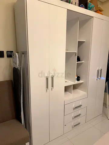 Large White Wardrobe with Shelves and Drawers