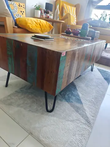Solid reclaimed wood coffee table with metal legs - rustic modern