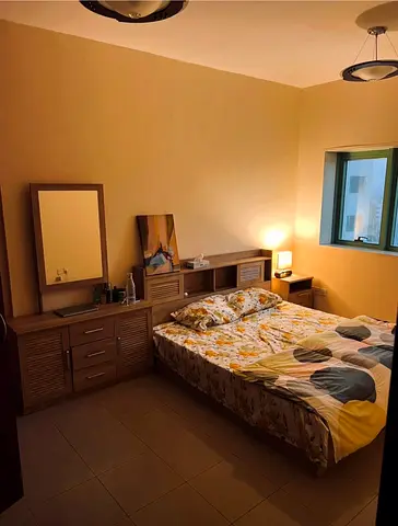 Wooden Double Bed with Matching Headboard, Side Cabinets and Mirror - Good Condition